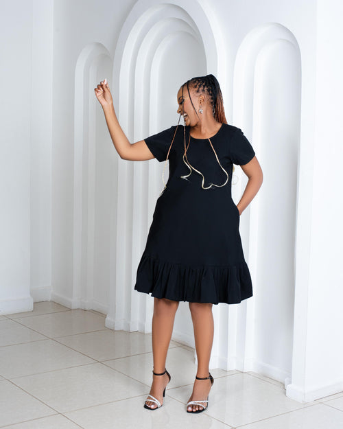 Black Ruffled Shift Dress