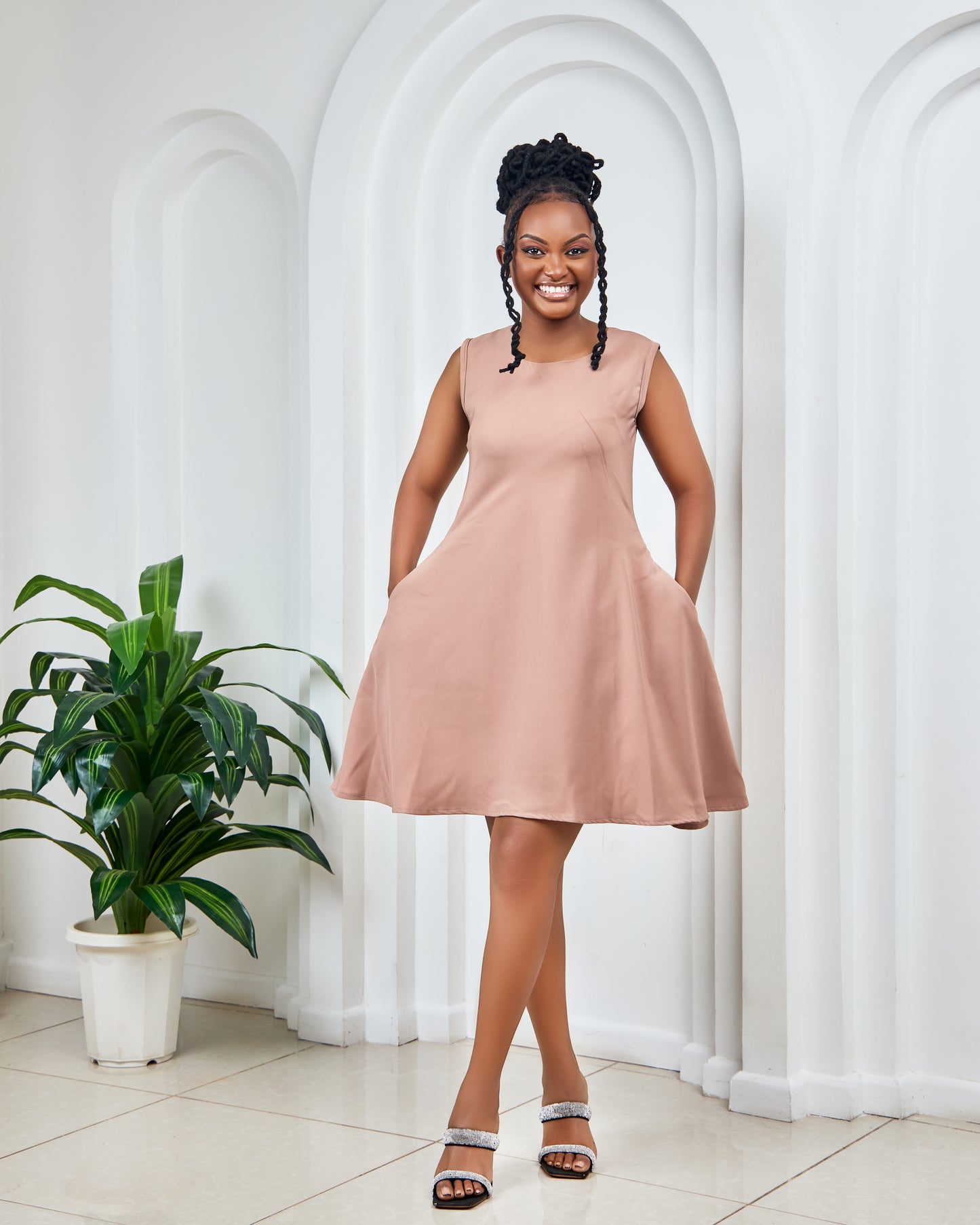 Beige Shift Dresses (Sleeveless)