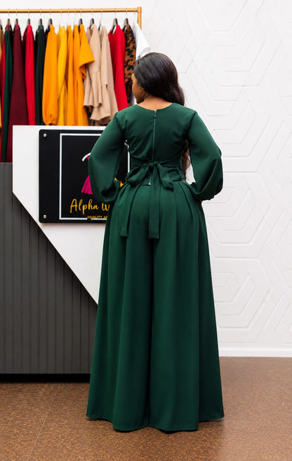 The Crimson Elegance 2-Piece Palazzo Set (Emerald Green)