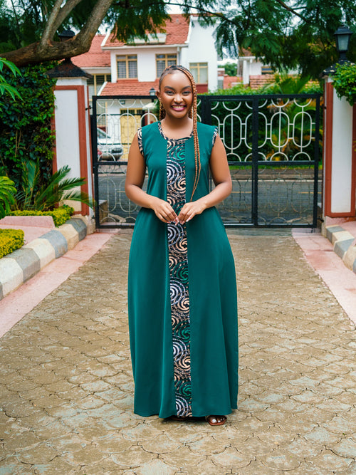 Emerald Green with a touch of Ankara(sleeveless)