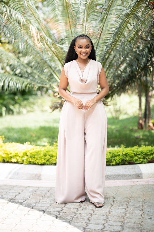 The Ultimate Cowl-Neck Wide-Leg Jumpsuit(Beige/Nude)