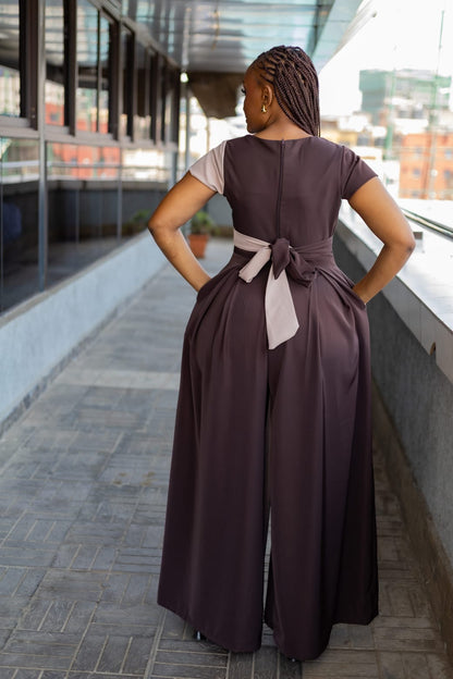 The Luxe Duo-Tone Wide- Leg Jumpsuits (Brown+Beige)
