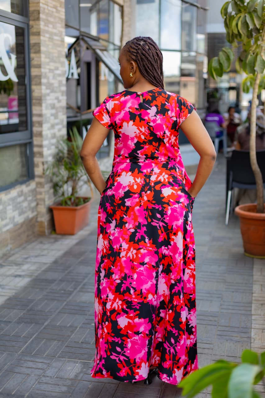 Floral Maxi Dress (Hotpink & Black)