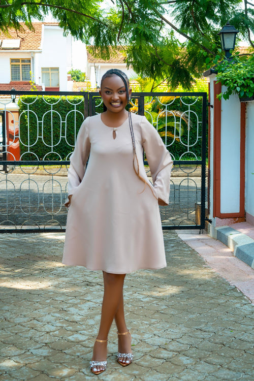 Beige Shift Dresses (Long Sleeved)