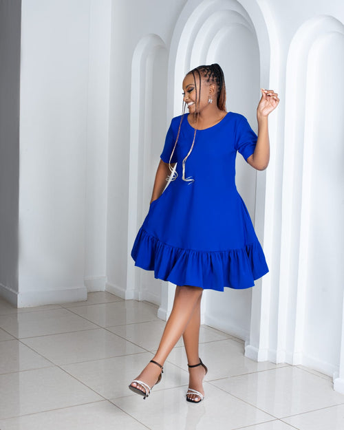 Royal Blue Ruffled Shift Dress